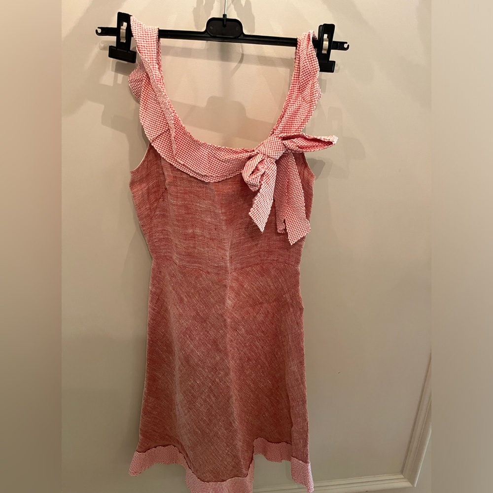 Cute red and white checkered fabric size 6 midi dress